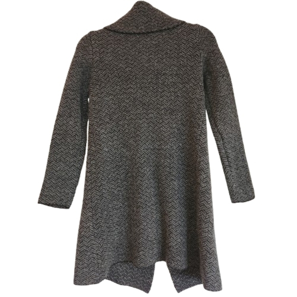 Tahari Wool Blend Open Front Longline Cardigan Size S Black & Gray Cross Front - Picture 2 of 13